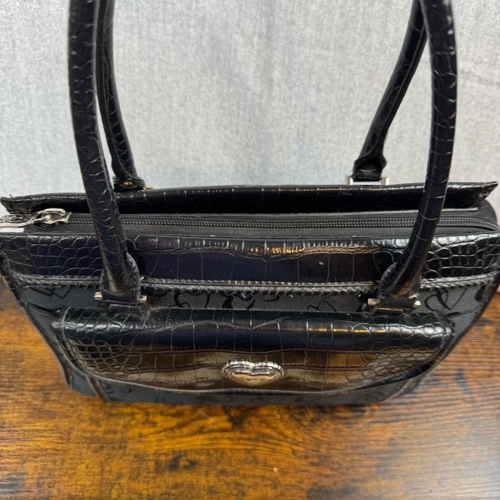 Love Shoulder Bag Womens Black Heart Print Faux Croc Y2K Purse Handbag